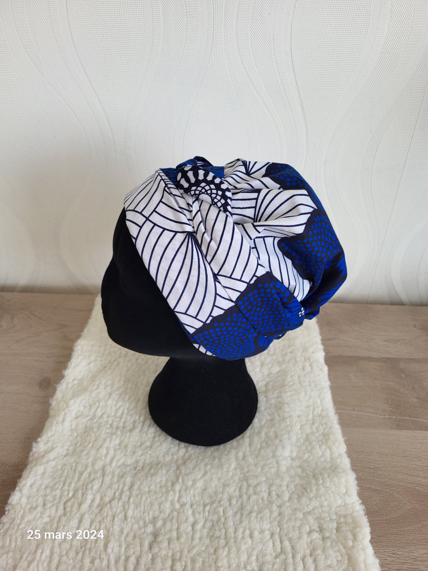 turban wax intérieur satin noir ou bleu