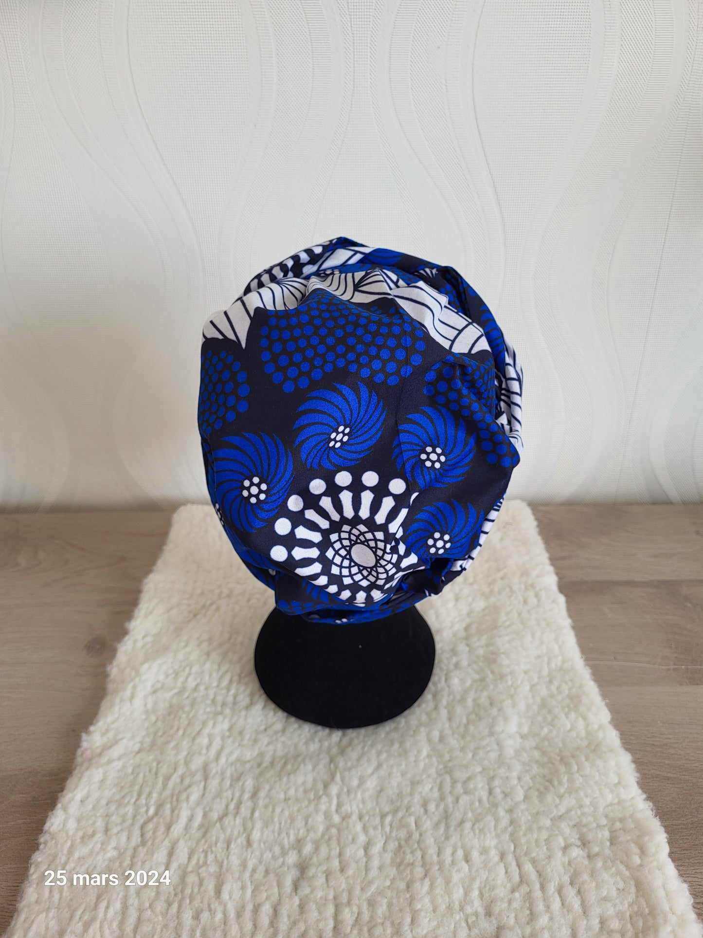 turban wax intérieur satin noir ou bleu